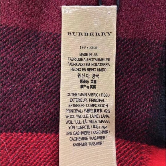 NWT $490 Burberry Wool Cashmere Check Plaid Scarf Red - Picture 3 of 3